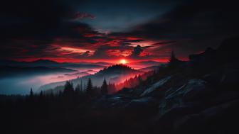 Sunset Serenity in AI-Generated Mountainscape wallpaper