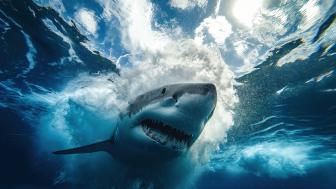 Shark's Surge Beneath Ocean Waves wallpaper