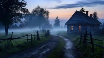 Evening Mist over Rural Countryside Serenity wallpaper