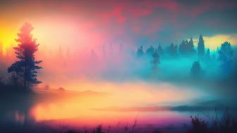 Misty Morning Glow in Enchanted Forest wallpaper