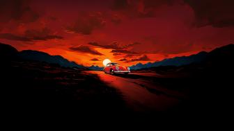 Vintage Volkswagen Beetle in Dusk Glow wallpaper