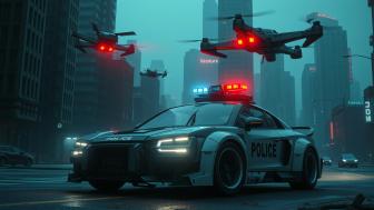 Futuristic Police Pursuit in Neon Cityscape wallpaper