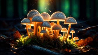 Magical mushroom in the deep forest wallpaper