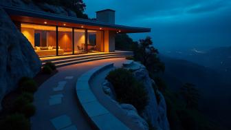 Mansion at Twilight on a Rocky Outcrop wallpaper