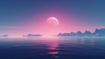 Futuristic Moonlit Seascape in Pink Glow wallpaper