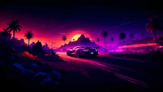 Neon Horizon Dreamscape Road Trip wallpaper