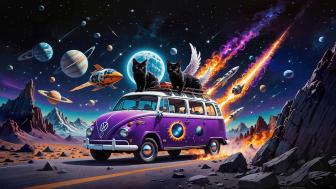 Black Cats In A Purple VW Bus wallpaper