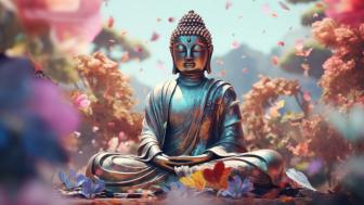 Serene Buddha Amidst Enchanted Blooms wallpaper