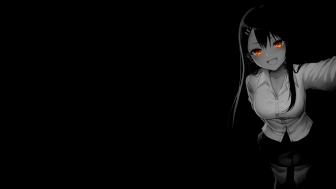 Anime Girl with Striking Red Eyes and Black Background wallpaper