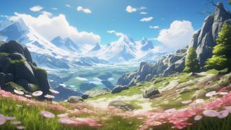 Anime Dreamscape in Blossoming Valley wallpaper