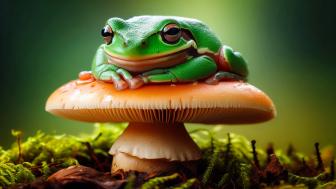 Frog on a red mushroom wallpaper