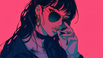 Stylish Anime Girl with Sunglasses and Cigarette wallpaper