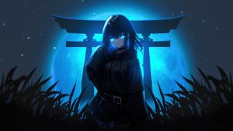 Moonlit Shadows: Enigmatic Glowing Eyes wallpaper