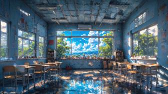 Anime Classroom Serenity at Daytime wallpaper