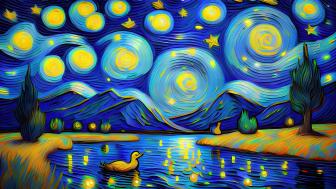 Starry Night Duck Odyssey in Van Gogh's Dreamscape wallpaper