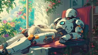 Robot Relaxation in a Cozy Lofi Lounge wallpaper