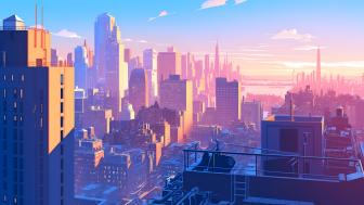 Anime Cityscape at Sunrise  wallpaper
