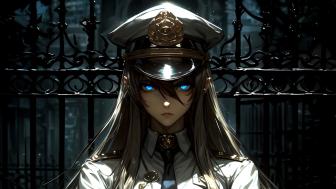 Anime Girl in Uniform: Mystical Protector Patrols Nighttime Streets wallpaper