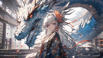 Anime Fantasy Dragon and Enigmatic Girl Scene wallpaper