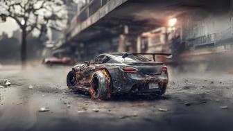 Futuristic Speed in a Smoky Cityscape wallpaper