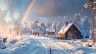 Winter Wonderland in a Serene Village Landscape wallpaper