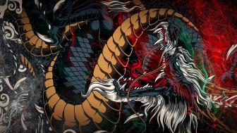 Mystical Dragon Symphony Unleashed in Abstract Art World wallpaper