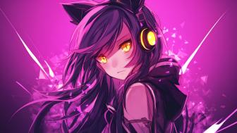 Neon Catgirl Reverie: A Digital Fusion of Fantasy and Color wallpaper
