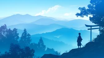 Samurai's Evening: A Serene Silhouette Scene wallpaper