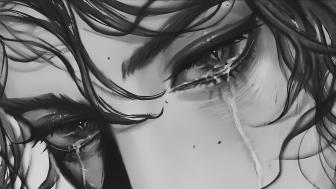 Monochrome Tears Fall in Sadness wallpaper