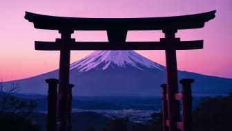 Torii Gate at Mt. Fuji Sunset in 8K Artistry wallpaper