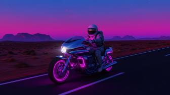 Neon Rider in a Fantasy Nightscape wallpaper