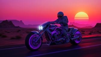 Neon Rider in a Retrowave Sunset wallpaper