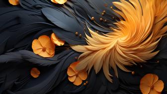 Abstract Floral Swirl in Black and Yellow wallpaper