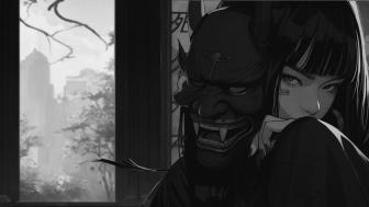 Oni Mask Mystery in Monochrome wallpaper