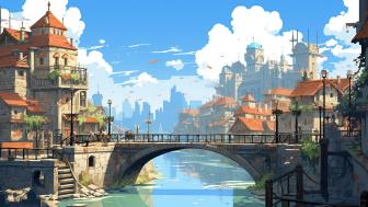 Urban Fantasy Bridge in Anime Style wallpaper
