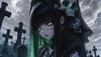 Gothic Enigma in a Haunting Graveyard Scene wallpaper