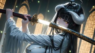 Horned Samurai Wields Enchanted Katana wallpaper