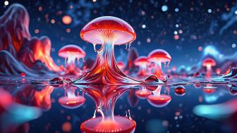 Red Mushrooms Serenity in Reflection wallpaper