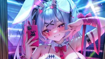 Bunny Girl Delight in Vibrant Neon wallpaper