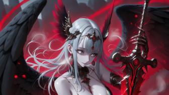 Demonic Dark Angel Anime Girl in 4K Art wallpaper