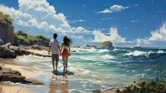 Romantic Stroll on a Tropical Paradise Beach wallpaper