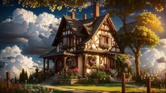 Charming Anime Cottage in Idyllic Landscape wallpaper