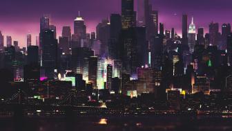 Cyberpunk Metropolis Cityscape in Neon Glow wallpaper