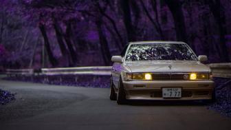 Retro Laurel Dream: A JDM Classic in Purple Twilight wallpaper