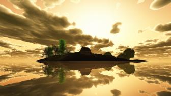 Serene Dusk Reflection Over Tranquil Lake wallpaper