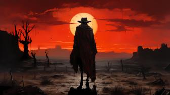 Cowboy's Solitary Sunset Journey wallpaper