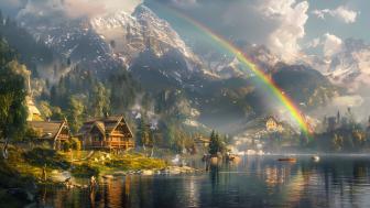 Dreamland Valley Oasis with Rainbow Charm wallpaper