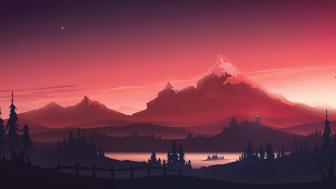Red Twilight Peaks Fantasy wallpaper