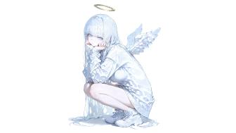 Anime Angel with Ethereal Elegance in White wallpaper