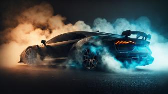 Futuristic Sports Car in Fiery Smoke wallpaper